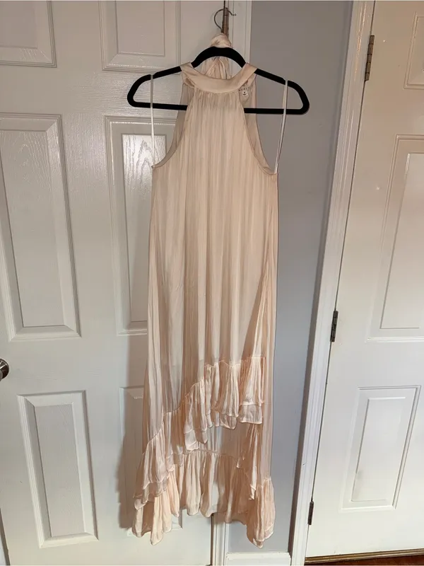Mable Satin Halter Neck Champagne Color High-Low Dress - Size Medium - Image 2
