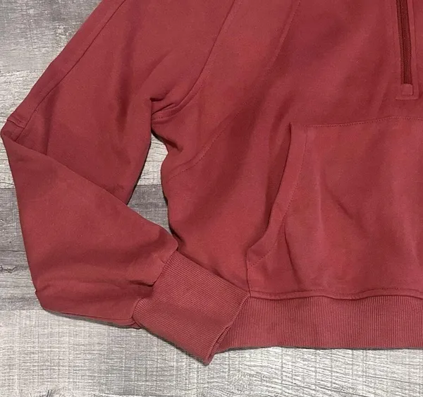 Boutique Stand Collar Half Zip Sweatshirt Women XL Rust Ribbed Thumbhole - Image 2