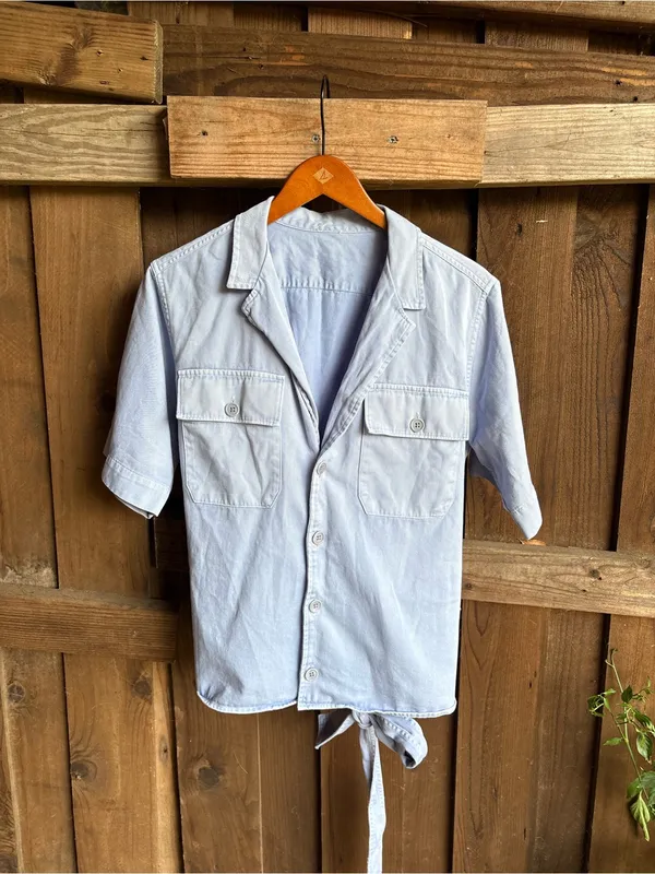 Polo Ralph Lauren Belted Cotton Short Sleeve Utility Safari Blue Shirt - Image 3