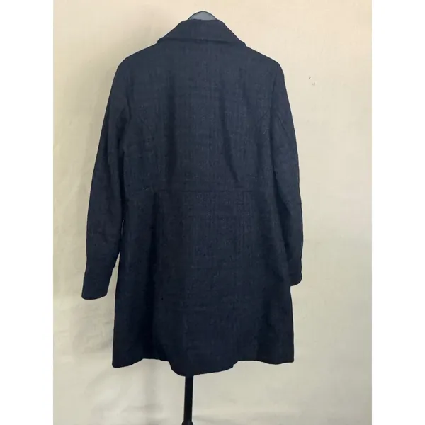 Title: Old Navy L Blue Black Plaid Wool Blend Ruffle Placket Long Coat MSRP $80 - Image 2
