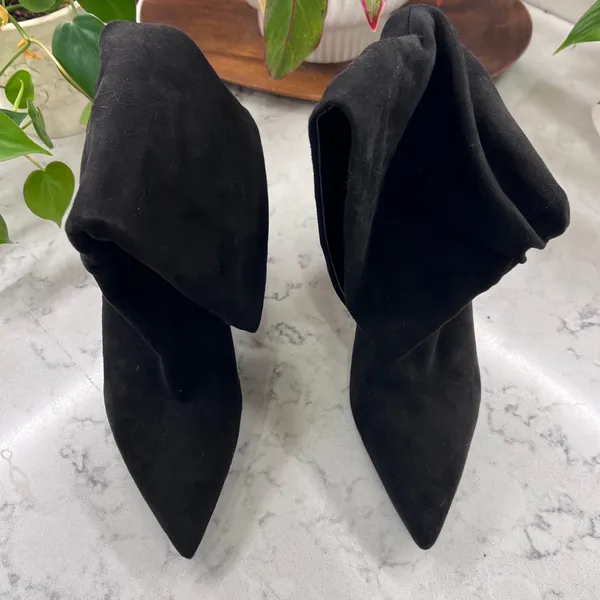 Nine West Womens Black Faux Suede Slouchy Pointed Toe Block Heel Boots Size 10M - Image 2