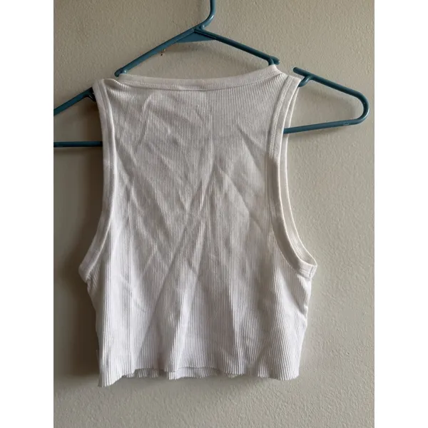 Tna‎ Aritzia White Ribbed Cropped Racerback Tank Top High Neck Small cut - Image 6