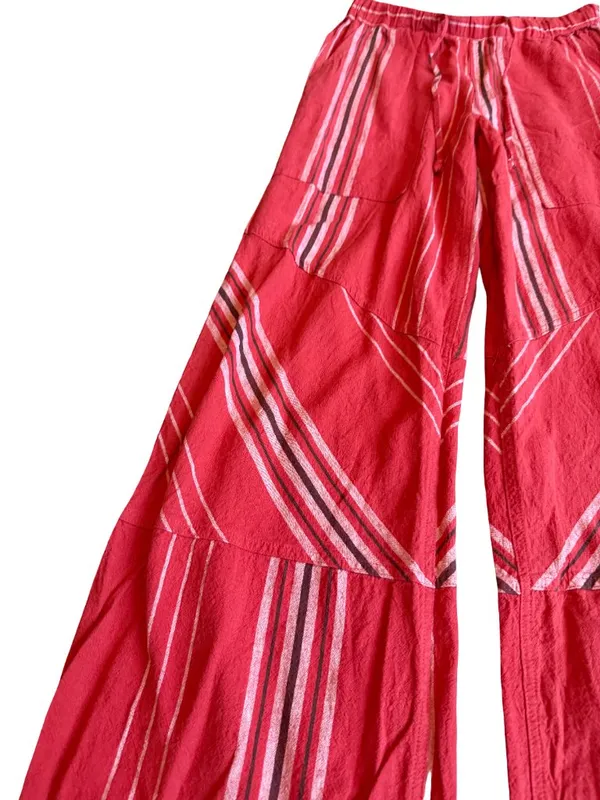 Urban Outfitters Red Striped Wide Leg Linen Pants Cargo Bohemian X-Small Women's - Image 3