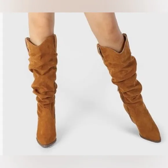 Women's Slouchy Mid-Calf Tan Faux Suede Boot Size 7 - Image 2