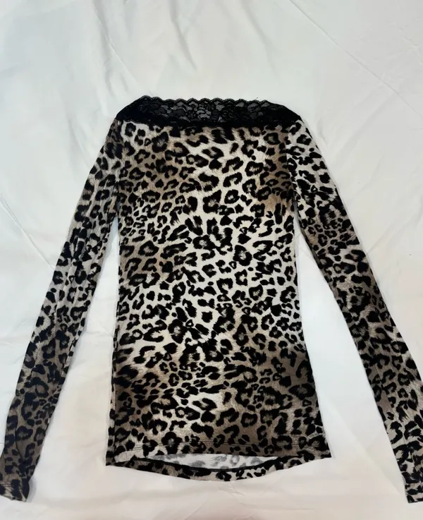 Y2K Tezenis Leopard Print Lace Long Sleeve Top Size S/M - Image 2