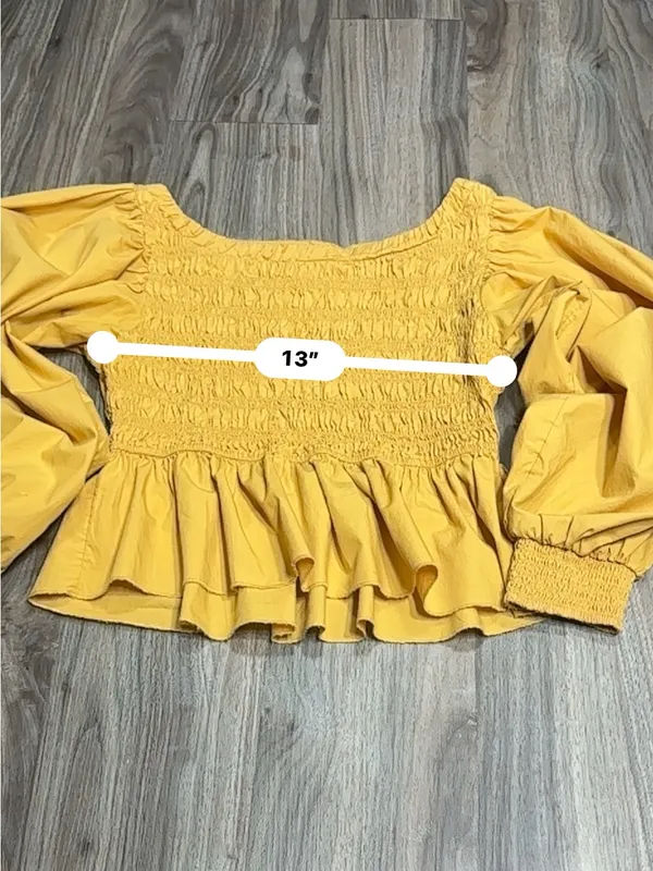 Free People mustard Yellow Smocked Peplum Blouse. - Image 9