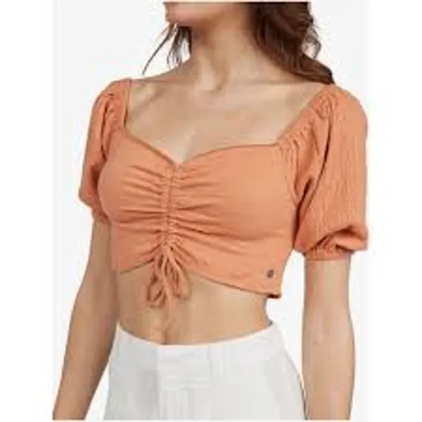 ROXY Flirty Walk Crop Top Size Small S Cinch Cord FEMININE SOFT GIRL ESTHETIC - Image 9