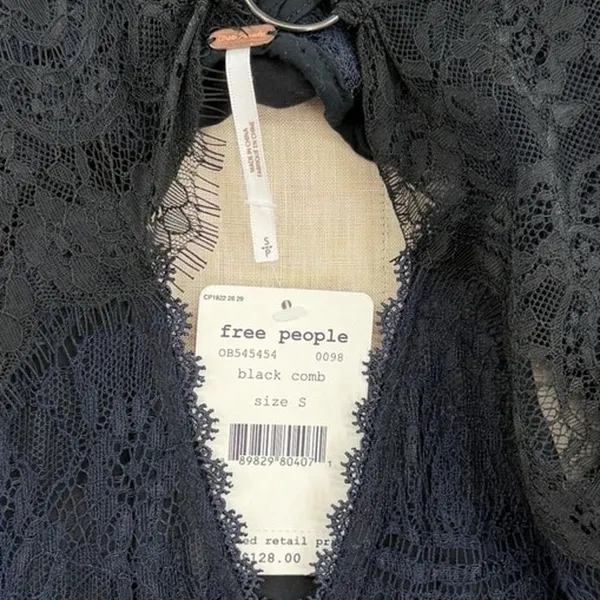 Free People Don't You Dare Lace Mini Dress Open Back Black Combo‎ Size Small NWT - Image 14