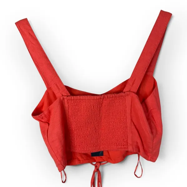 Abercrombie and Fitch NWT Linen Crop Top Size M Coral Smocked Tie Hem Cami - Image 2