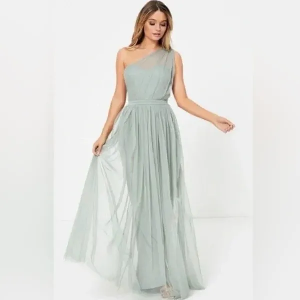 Anaya with love One-Shoulder Maxi dress Tulle Gown in Sage Green Size 4 EUC - Image 3