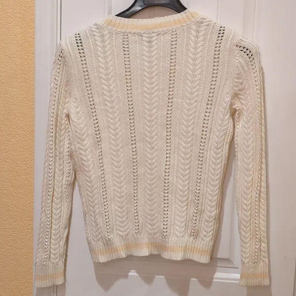 Lauren Ralph Lauren v-neck cable knit M cream, peach large, 100% cotton - Image 8