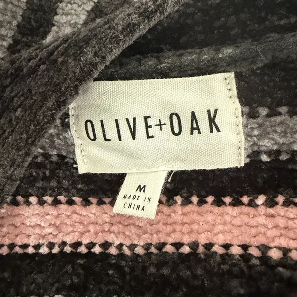 Olive + Oak Chenille Longline Cardigan Womens Medium Striped Grey Pink Cream - Image 7