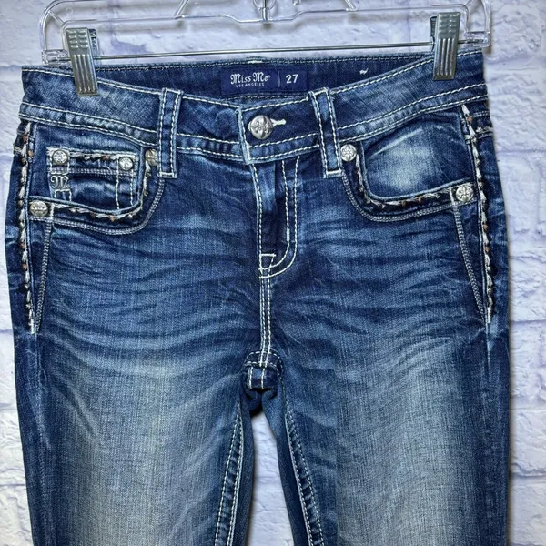 Miss Me Los Angeles Curvy Boot Cut Embellished Beaded Jeans Bling Size 27x29.5 - Image 10