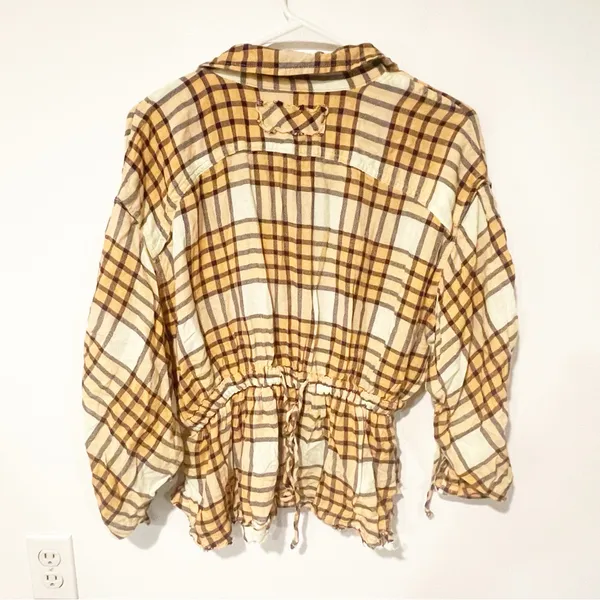 Free People We The Free Womens‎ Medium Plaid Released Trim Button-Down Top - Image 6