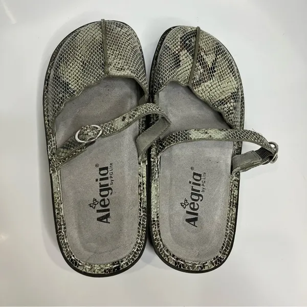 Alegria‎ snake skin print mary Jane mules gray cream size 39 - Image 6