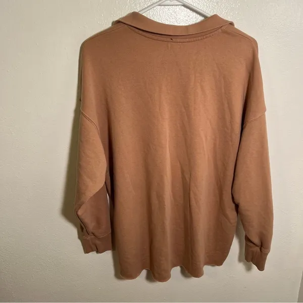 Aerie Women's Size XS Sunday Soft Quarter Zip Sweatshirt Tan Brown High Low Hem - Image 9
