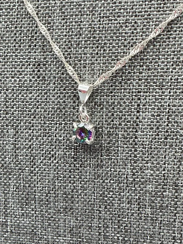 Sterling Silver Very Pretty Multi-green Crystal 925 Signed Pendant/ Silver plated Chain - Image 8