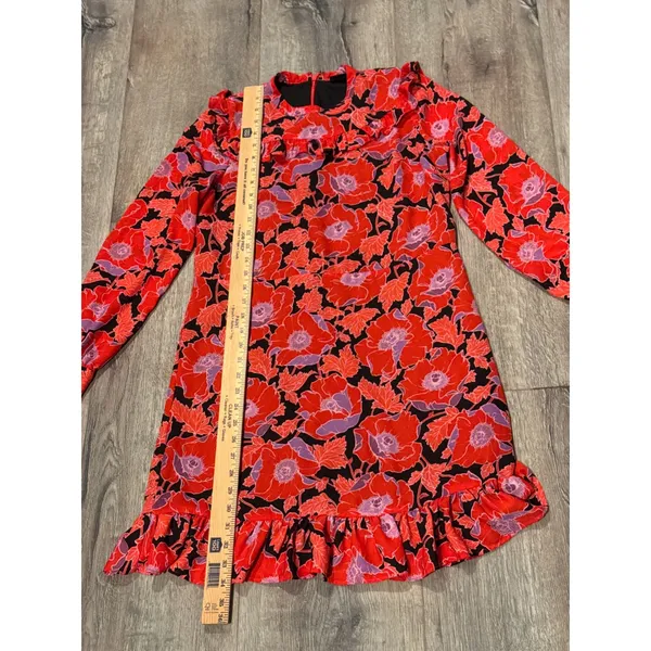 Who What Wear‎ Red Floral Ruffle Trim Long Sleeve Dress size small women's - Image 2