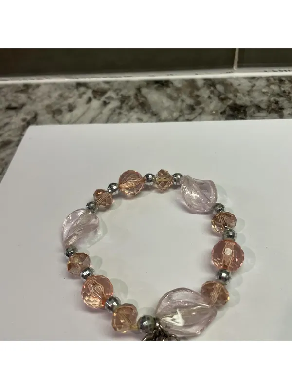 Alexa’s Angel Costume Jewelry Bracelet Beaded Stretch Pink Bead Heart Locket - Image 2