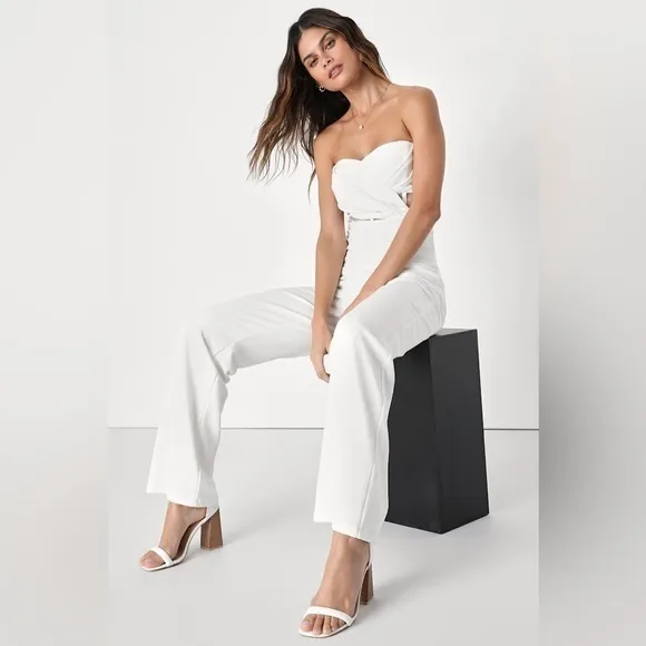 NEW Lulus Surely Stunning Ivory Strapless Bustier Jumpsuit Sz Medium - Image 7