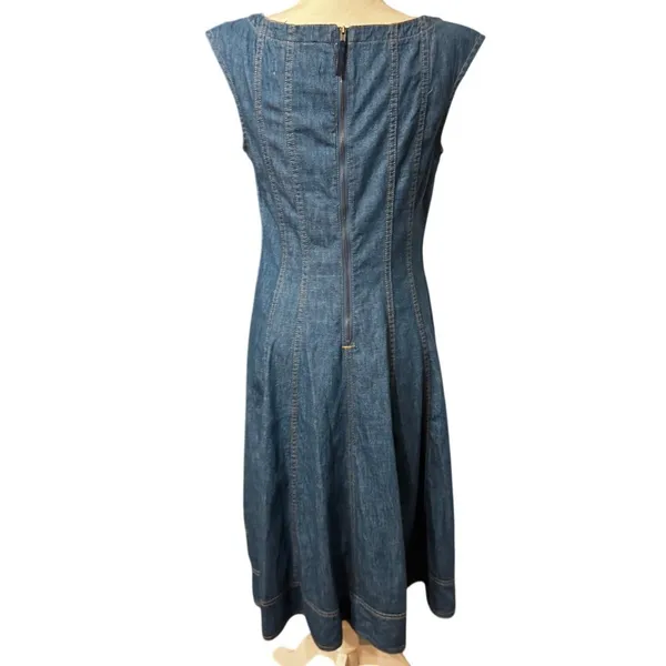 Pilcro by Anthropologie Denim Fit & Flare Dress Pockets Cap Sleeves, Size 8 - Image 3
