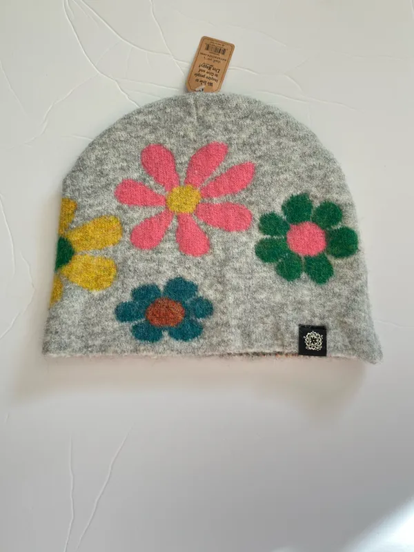Natural Life Wool Blend Multicolor Floral Winter Hat Beanie Grey NEW NWT - Image 2