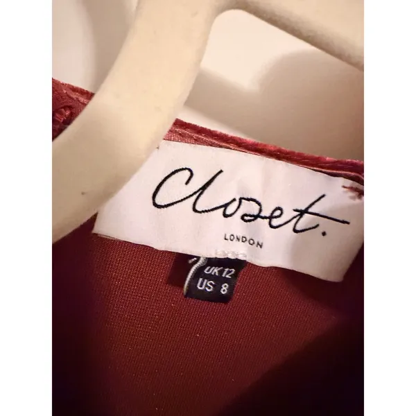 Closet London Rust Velvet Midi Dress‎ Long Sleeve Faux Wrap Size 8 - Image 3