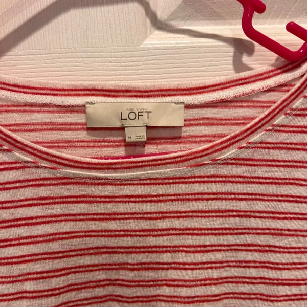 Ann Taylor‎ Loft Womens Medium Red White Striped Long Sleeve Modal Blend Shirt - Image 2