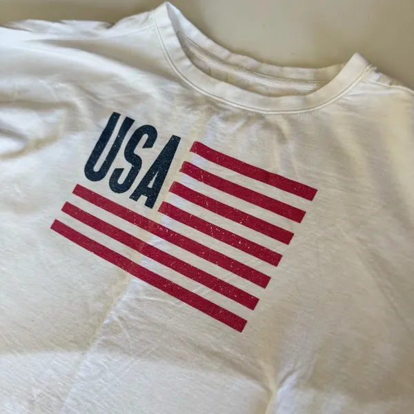 Natural Reflections Vintage 90s White Red Blue USA Flag Crewneck Sweatshirt Sz L - Image 7