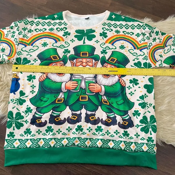 Source Unknown New green St. Patrick's Day leprechauns crewneck sweatshirt Sweater Size XXL - Image 3