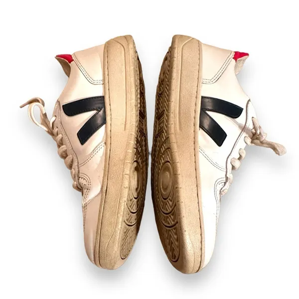 Veja V-10 White, Red &‎ Blue Leather Lace-Up Sneakers Sz 7 - Image 3