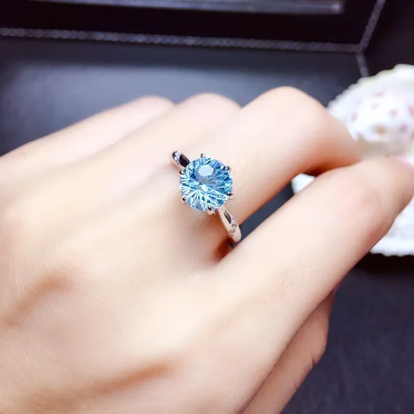 18K White Gold Plated Adjustable Blue Crystal Aquamarine Sapphire Ring for Women - Image 5