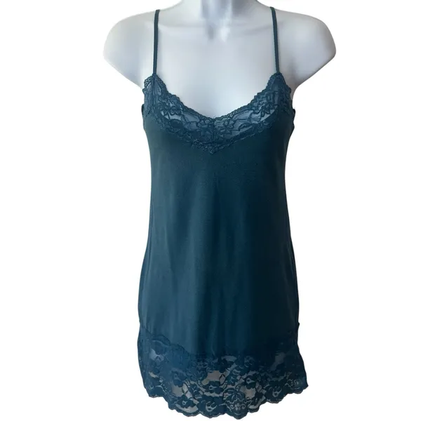 Y2K Wet Seal Lace Trim Tank Camisole Turquoise Feminine Dainty Summer Festival M - Image 2