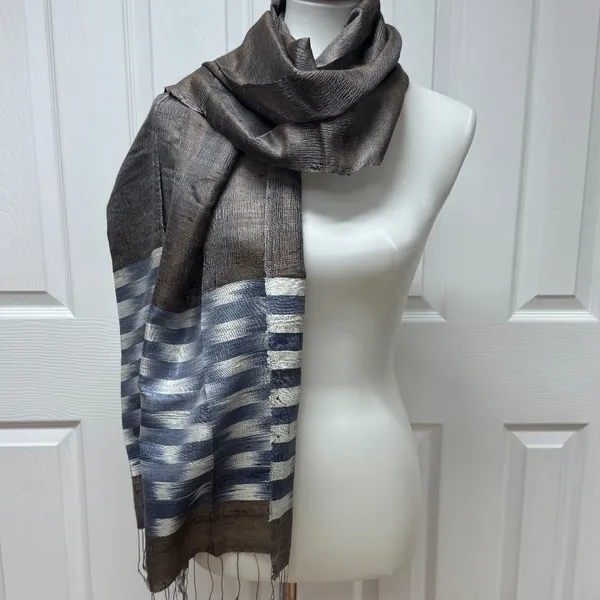 Unisex Silk Scarf With Thin Fringes‎ 68" x 25" - NEW in Bag. - Image 2