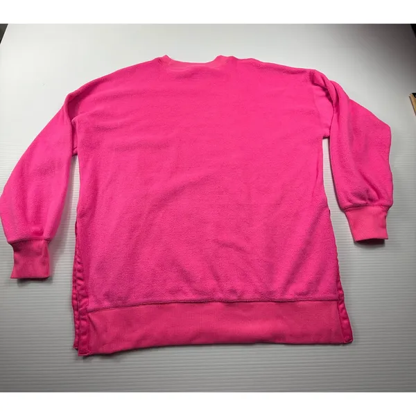 Aerie Women Neon Pink Oversized Side Slit Crewneck Sweatshirt Small S‎ Pullover - Image 6