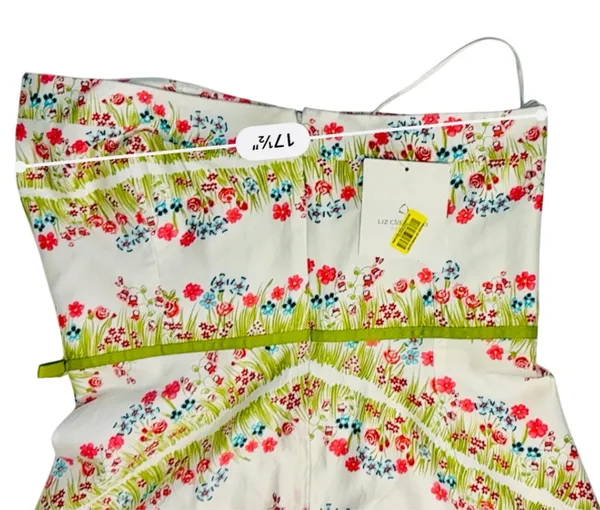 Liz Claiborne Spring Parade Strapless A-line Dress 10 White Floral Cottage NWT - Image 5