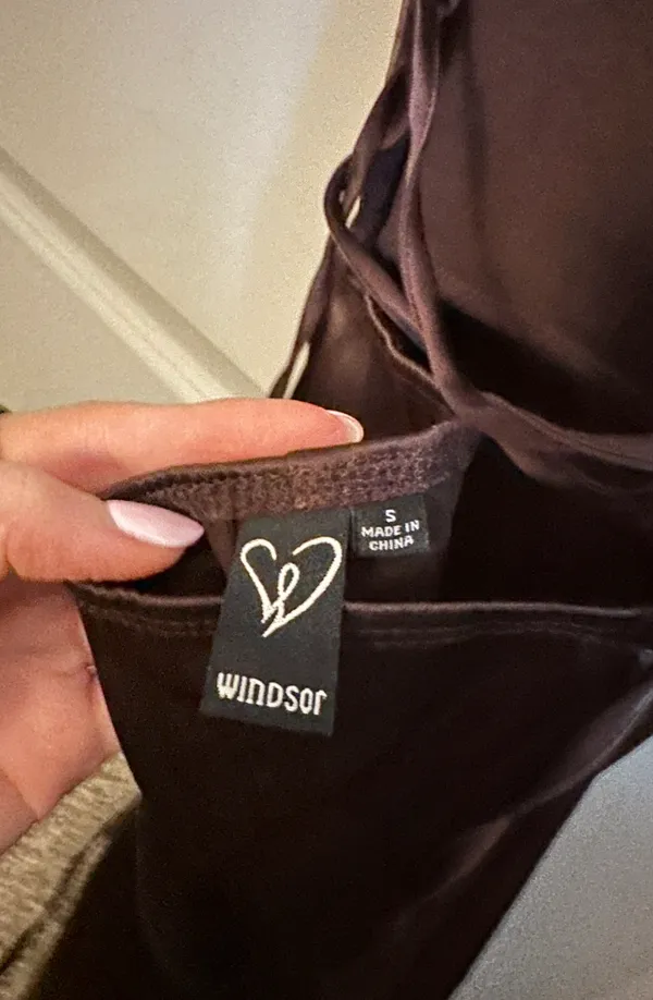 Windsor Brown Satin Mini Dress - Image 3