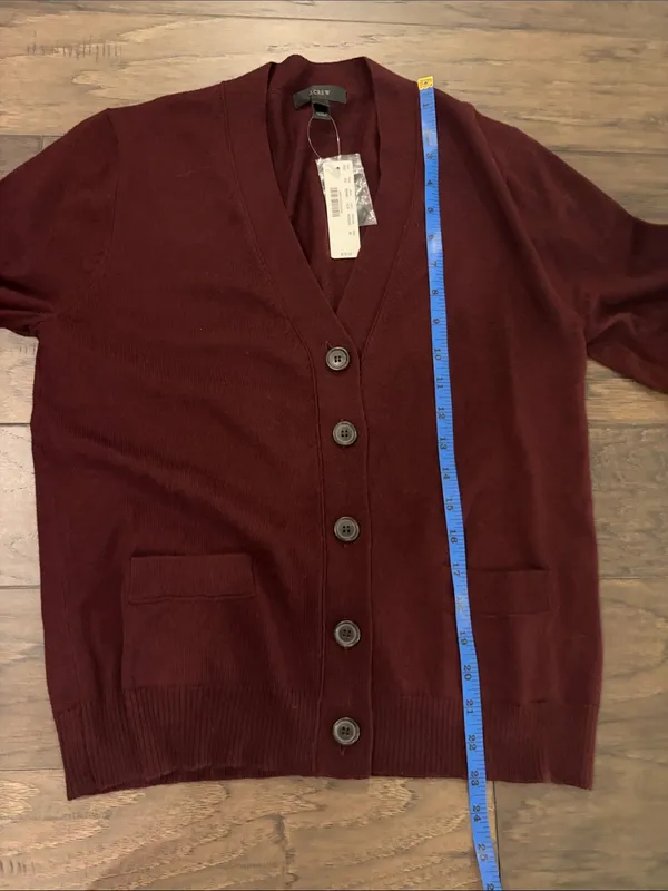 New with Tags JCrew Merino Wool Burgundy Cardigan Sz M - Image 6