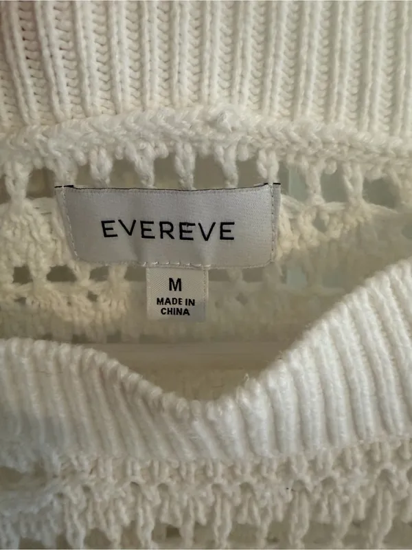 Evereve‎ White Open Knit Crochet Sweater Medium Cotton Blend Boho Coastal - Image 4