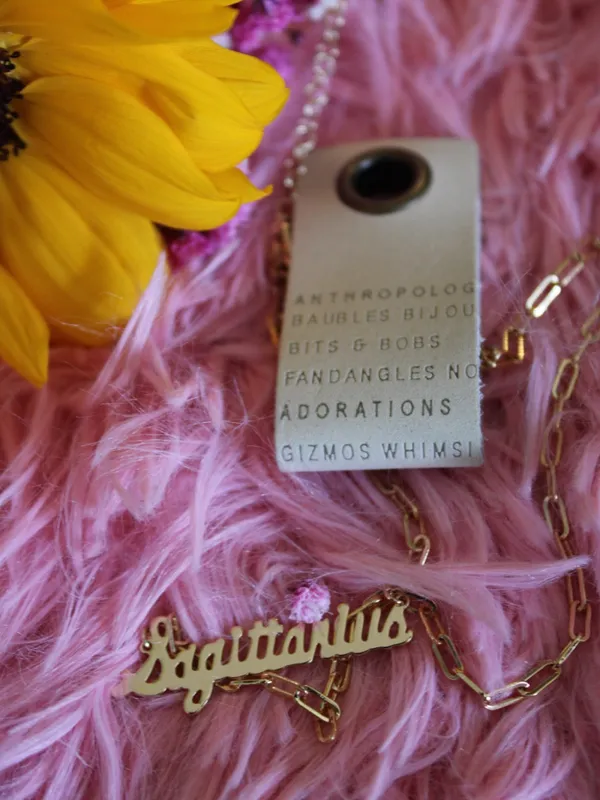 Anthropologie Sagittarius Zodiac 14K Gold Plated Script Necklace NWT - Image 2