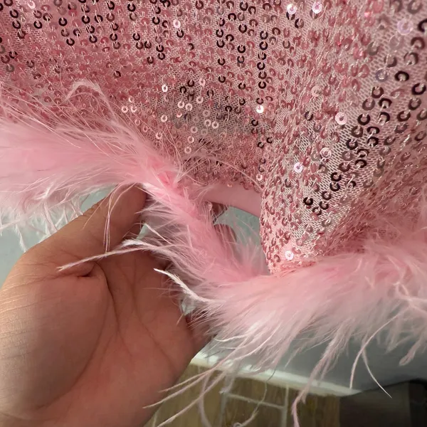 Lulus Popular Invite Pink Sequin Mesh Feather Mini Dress, XS 2209336 - Image 4