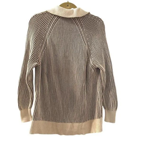 LOFT Pullover Sweater Brown Cream‎ Striped Ribbed Knit V-Neck Women Small - Image 4