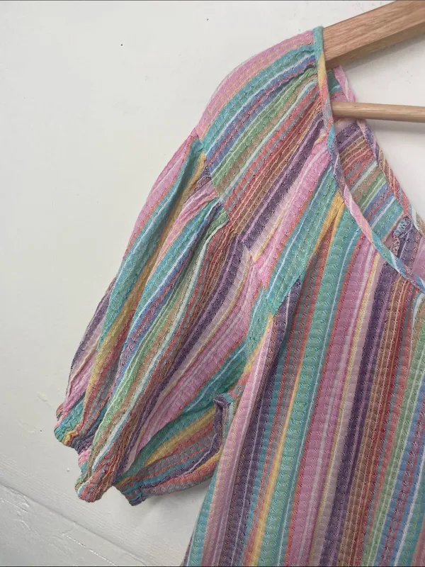 J. Crew Original Beach Wear Pastel Multicolor Striped Tiered below knee Dress - Image 6