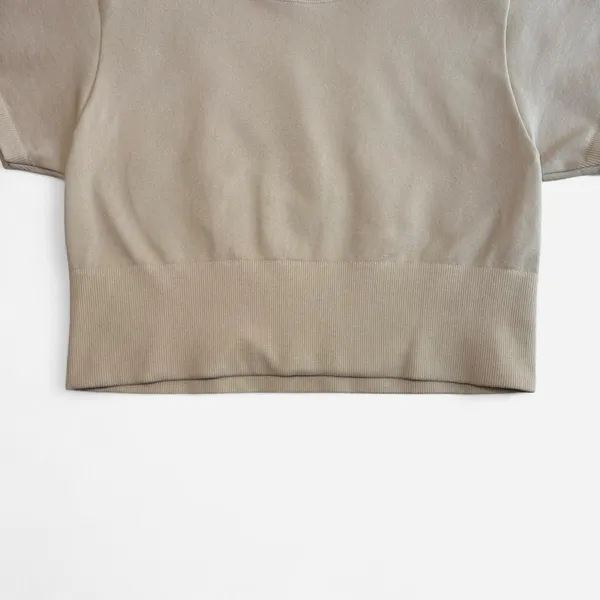 OFFLINE by Aerie Women M Cropped T-Shirt Short Sleeve Cream Beige - Image 4