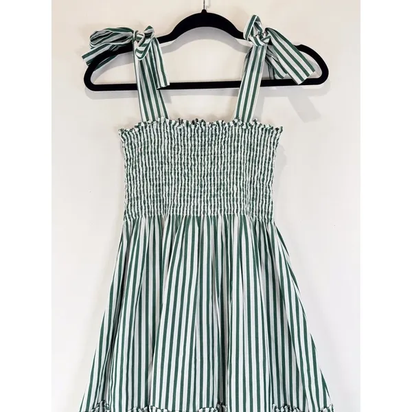 Maxwell And Gerladine Dress Green The Brooke Midi Stripe Smocked Tiered Flowy XS - Image 7