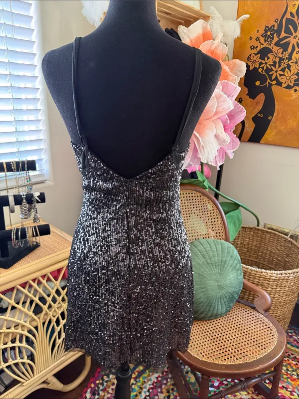 Free People Intimately Gold Rush Dark Combo Sequin Femme Fatale Disco Mini Dress - Image 3