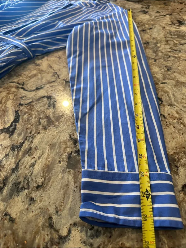 Free Assembly Blue Stripe Pleated Cotton Midi Shirtdress Long Sleeves Sz 12-14 - Image 8