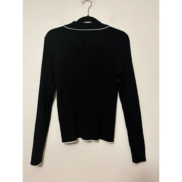 Madewell Womens Black‎ Ribbed Knit Tipped V-Neck Polo Sweater Size L - Image 6