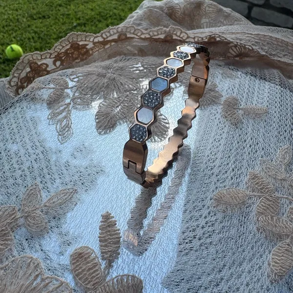 Rose Gold Hexagon Bracelet with Silver Accents - Image 3