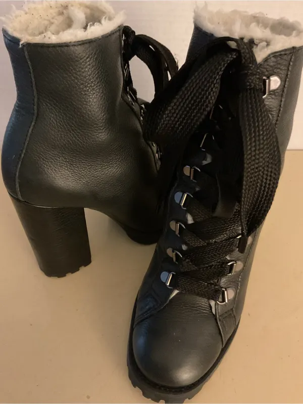 SCHUTZ women Black leather Platform combat Zhara heel boots US 7.5 Narrow - Image 4